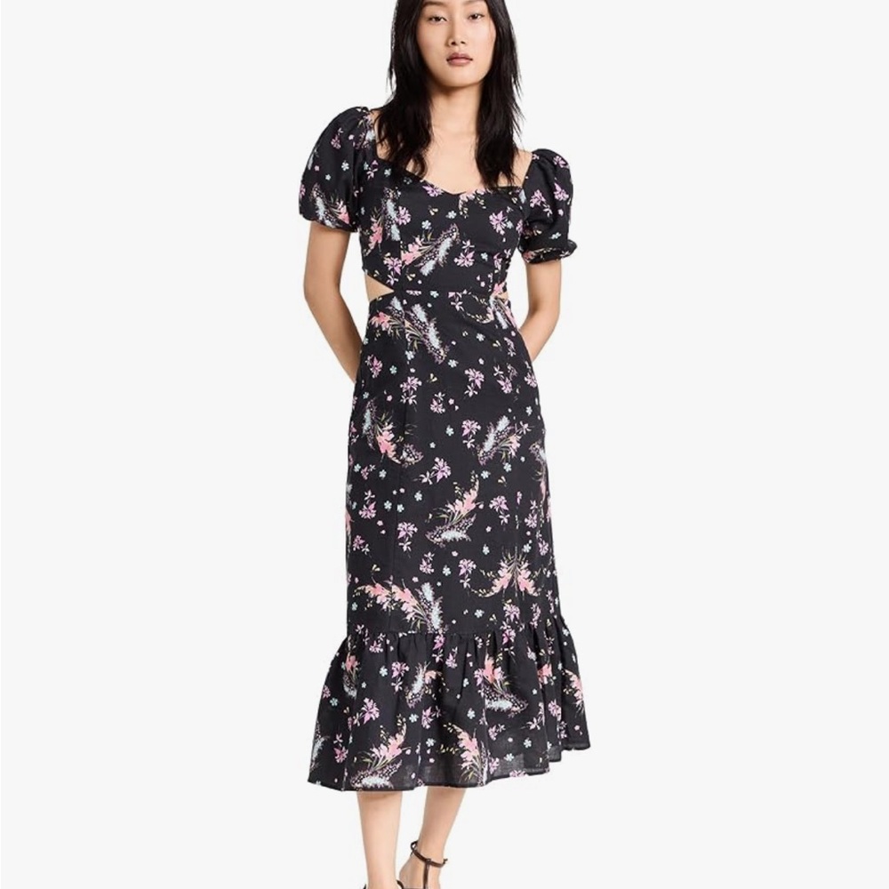 PAIGE Linh black multicolor floral cut out midi dress size 6